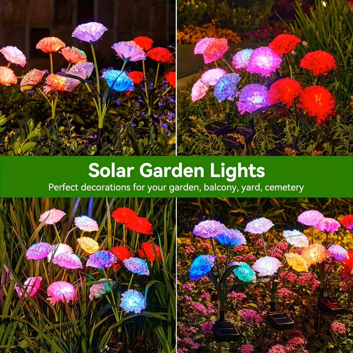 KPSTEK Solar Garden Lights With Waterproof Carnation Flower Design