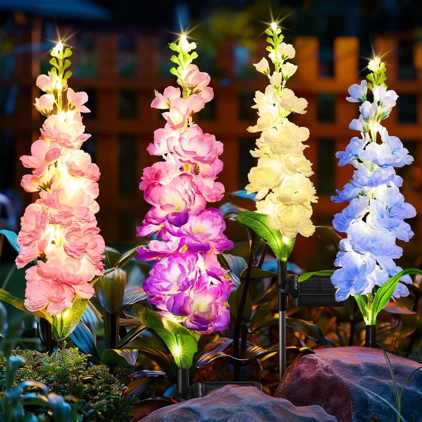 Solar Delphinium Flower Garden Lights For Outdoor Yard Decor