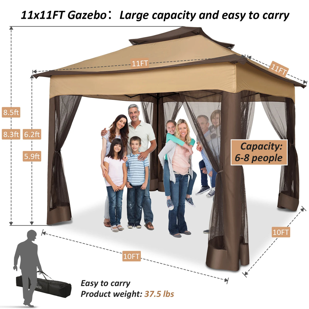 12x12FT Pop Up Gazebos On Clearance - Upgrade Easy Up Metal Outdoor Gazebo Waterproof - Portable Gazebo with Mosquito Nettings, 4 Ropes 8 Stakes and Carry Bag for Patio Garden