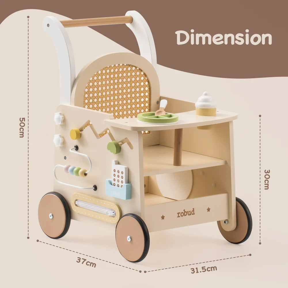 Robud Toddler Wooden Push Walker With Activity Panel And Storage