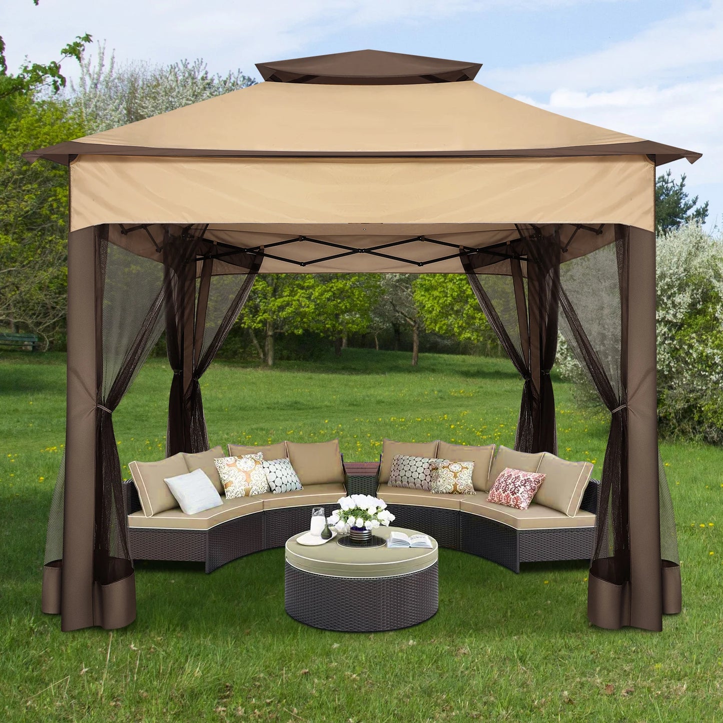 12x12FT Pop Up Gazebos On Clearance - Upgrade Easy Up Metal Outdoor Gazebo Waterproof - Portable Gazebo with Mosquito Nettings, 4 Ropes 8 Stakes and Carry Bag for Patio Garden