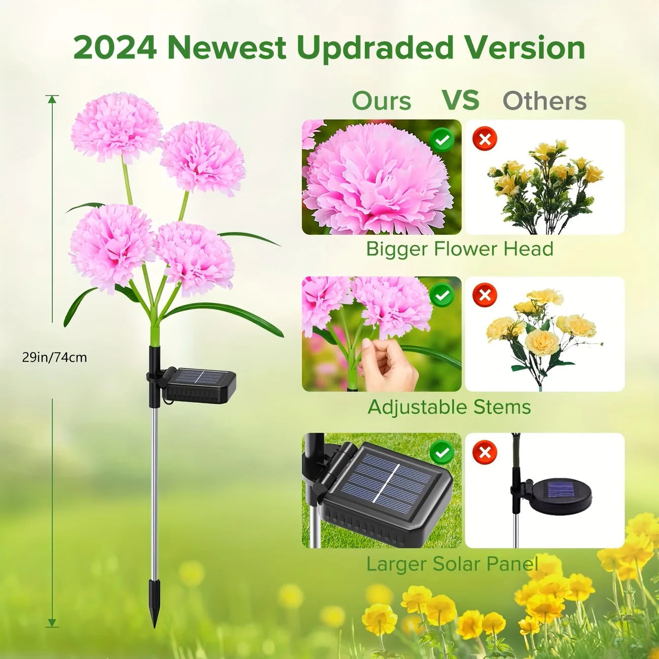 KPSTEK Solar Garden Lights With Waterproof Carnation Flower Design