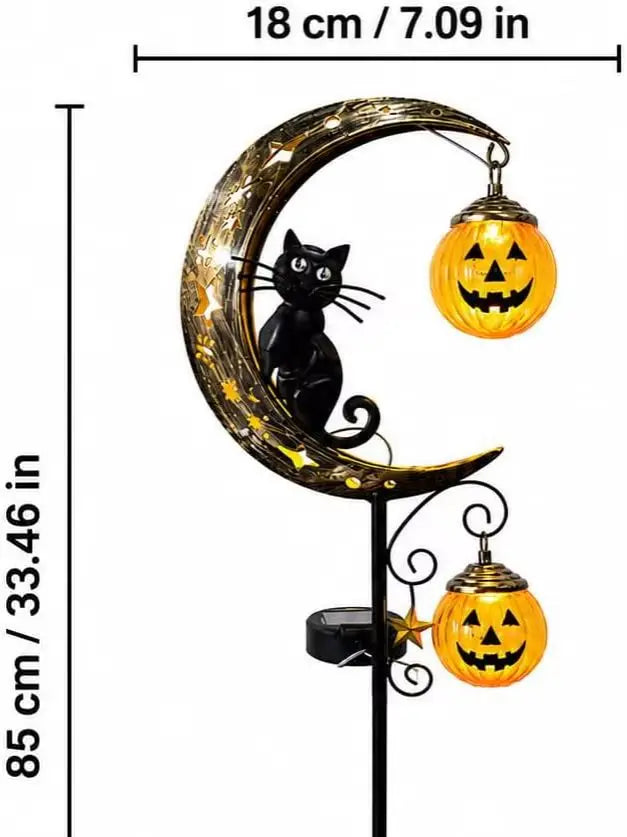 Halloween Solar Garden Stake Light Featuring Cat And Moon
