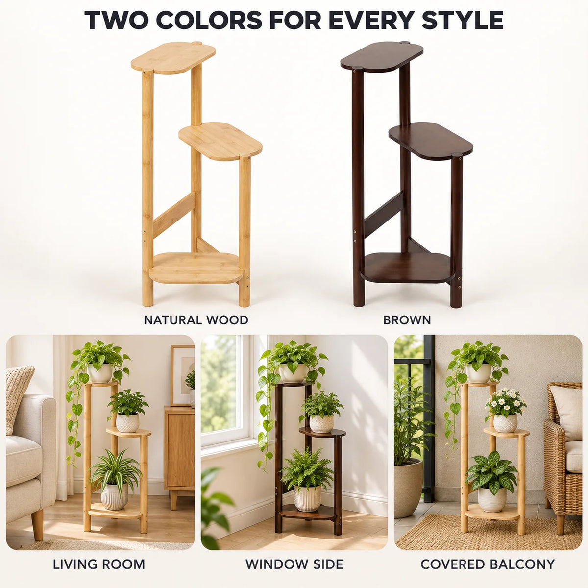 Wisfor 3 Tier Bamboo Corner Plant Stand Indoor Flower Pot Shelf