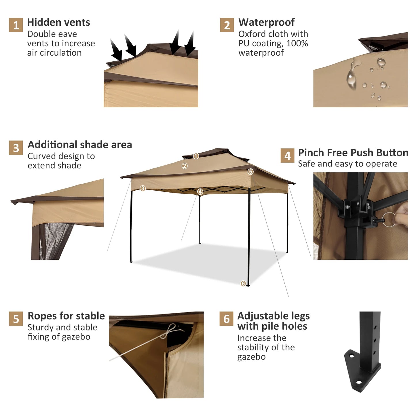 12x12FT Pop Up Gazebos On Clearance - Upgrade Easy Up Metal Outdoor Gazebo Waterproof - Portable Gazebo with Mosquito Nettings, 4 Ropes 8 Stakes and Carry Bag for Patio Garden