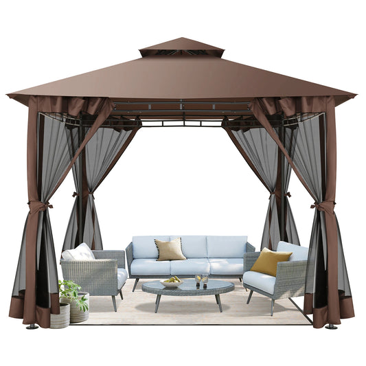 10×10 Gazebo with Cold-Proof Curtains ,Heavy Duty Gazebo Double Roof with Metal Frame,Tents for Patio, Deck,Backyard