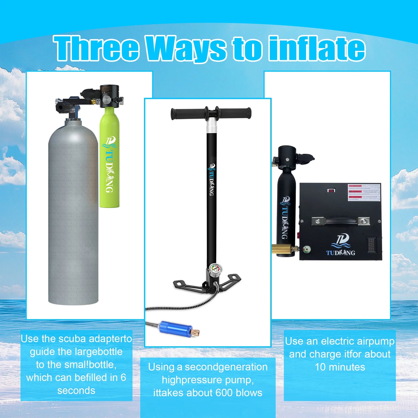 TUDIVING-0.5L Mini Scuba Diving Tank,Lung Tank with Diving Mask,Portable Scuba Tank with Pump for Underwater Breathing Training