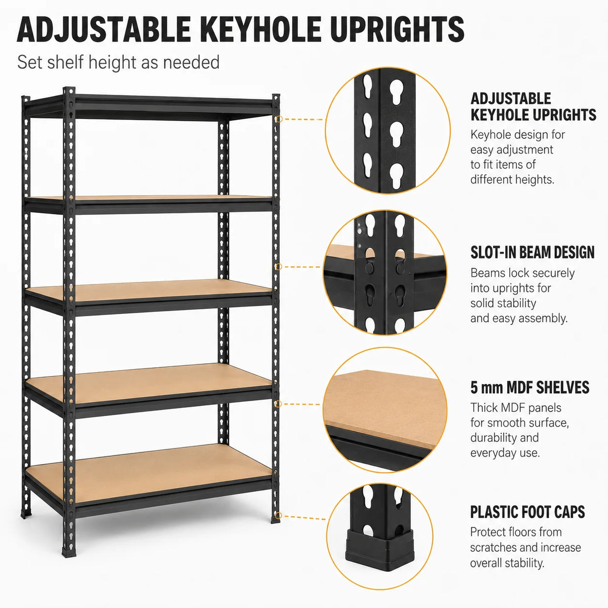 Heavy Duty Adjustable Metal Storage Rack With Mdf Shelves