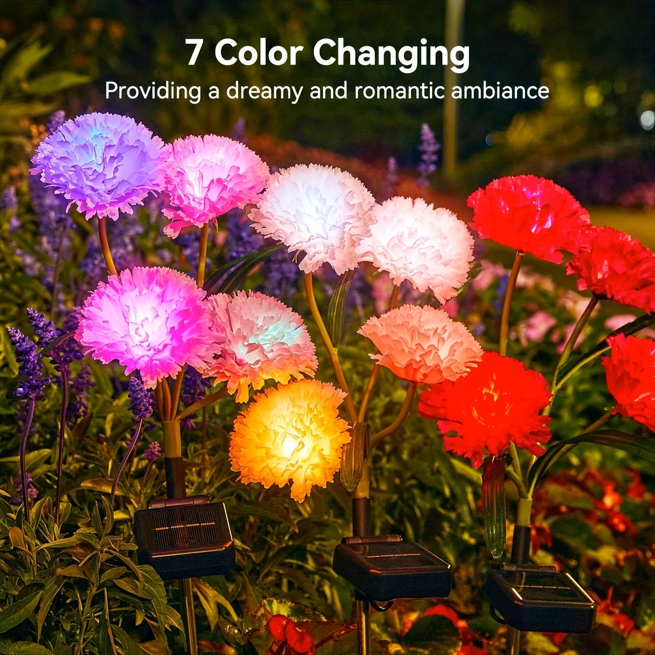 KPSTEK Solar Garden Lights With Waterproof Carnation Flower Design