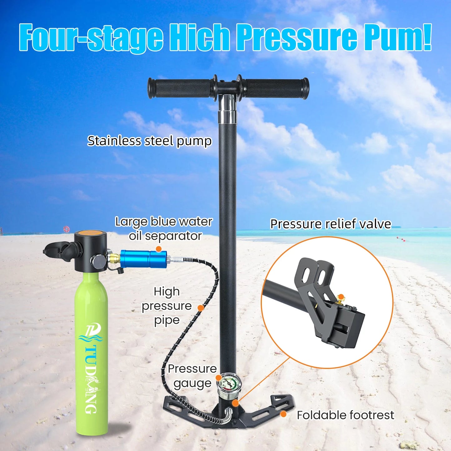 TUDIVING-0.5L Mini Scuba Diving Tank,Lung Tank with Diving Mask,Portable Scuba Tank with Pump for Underwater Breathing Training