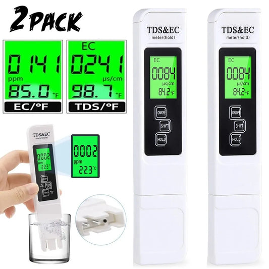 2PCS Digital TDS Meter Water Quality Tester 0-9990 PPM, Portable Drinking Water Test Pen for Tap Water, RO Filter, Aquarium, Pool, Hydroponics & Home Water Testing