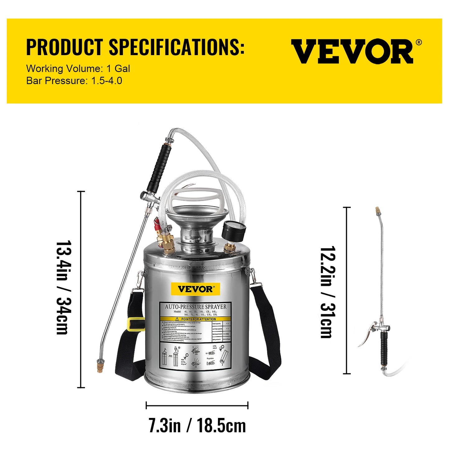 SucceBuy Stainless Steel Hand Powered Garden Sprayer Pump