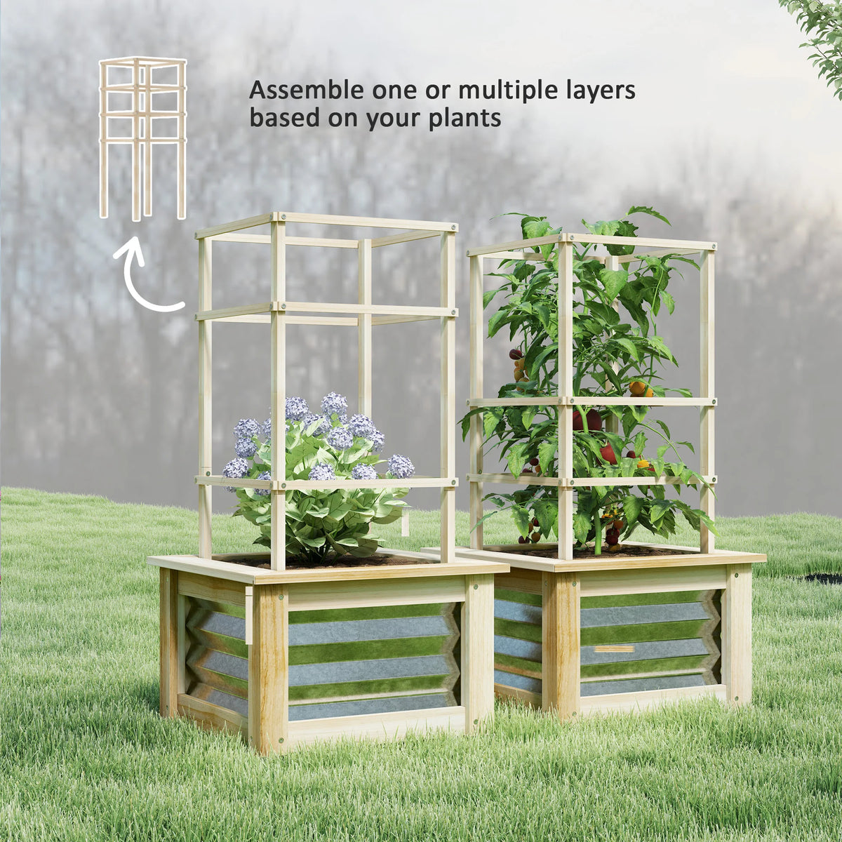 Outdoor Planter with Trellis Wooden Planter Box, Natural Wood