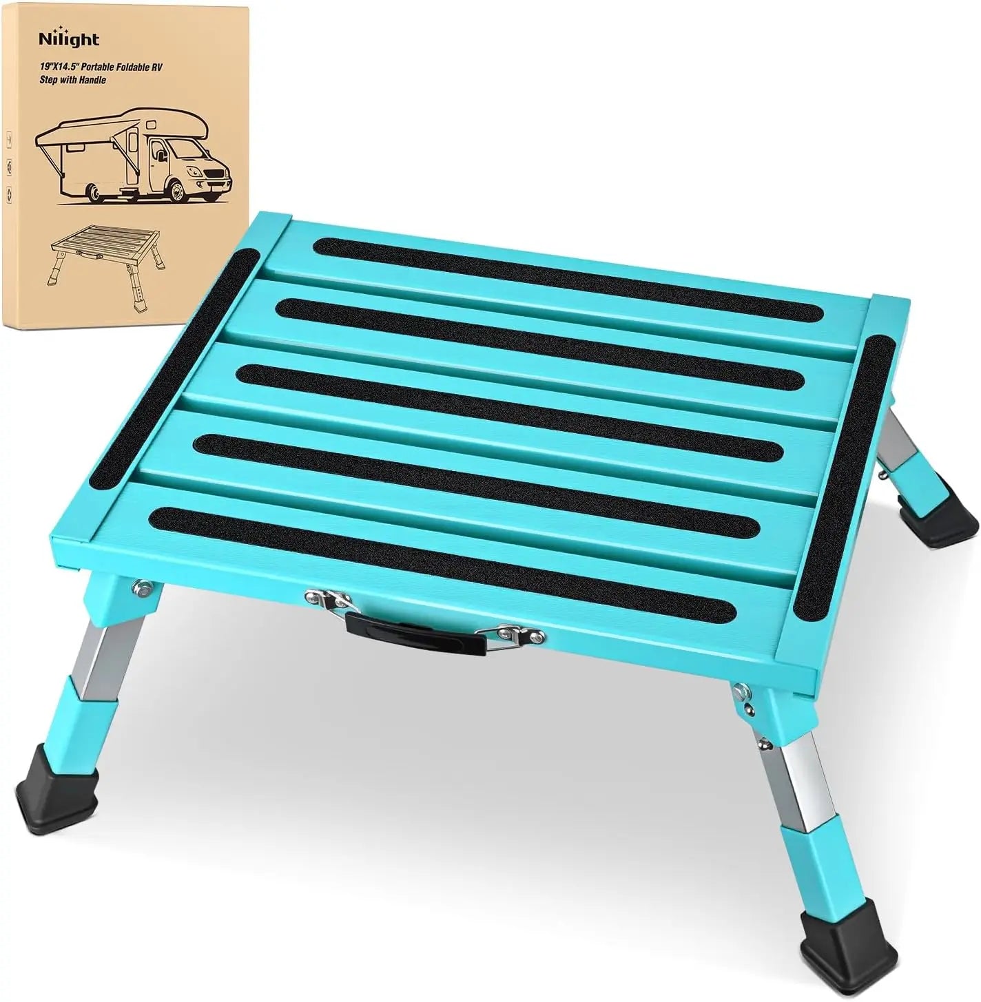 Nilight Portable RV Step Stool Folding Aluminum 19x14.5 Level Adjustable 500lbs Heavy Duty Anti Slip Platform for Camper Trailer