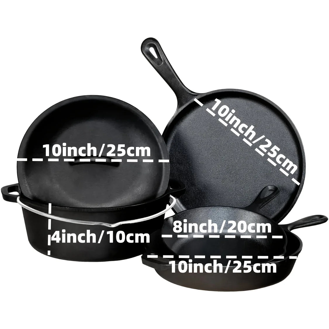 AEDG Preseasoned Cast Iron Skillet Cookware Set For Home