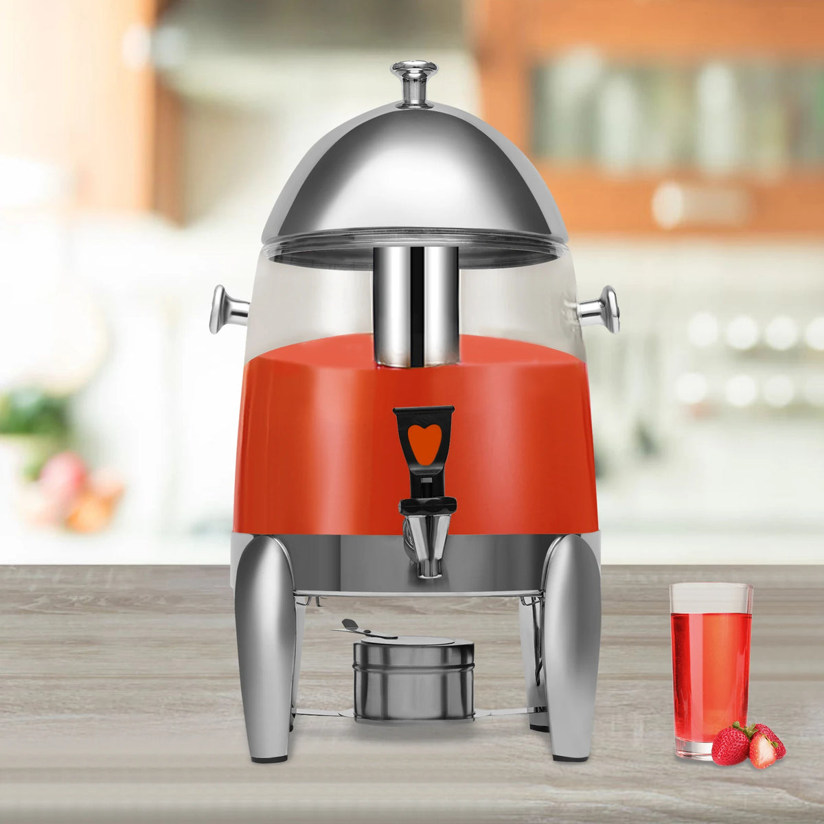 12L Hot Cold Beverage Dispenser, 110V 400W PC Transparent Juice Urn Dual Heating Mode Ice Cooling Tube Anti-slip Stainless Base For Cafe Restaurant Drink Serving