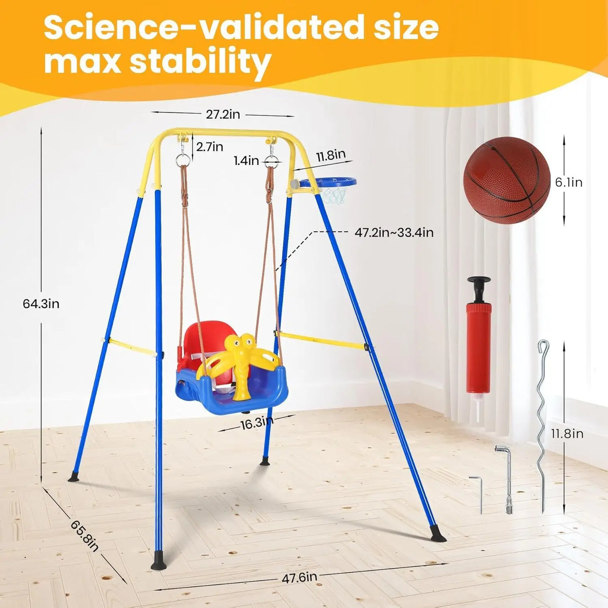 Twister Ck 4In1 Foldable Toddler Swing Set With Basketball Hoop
