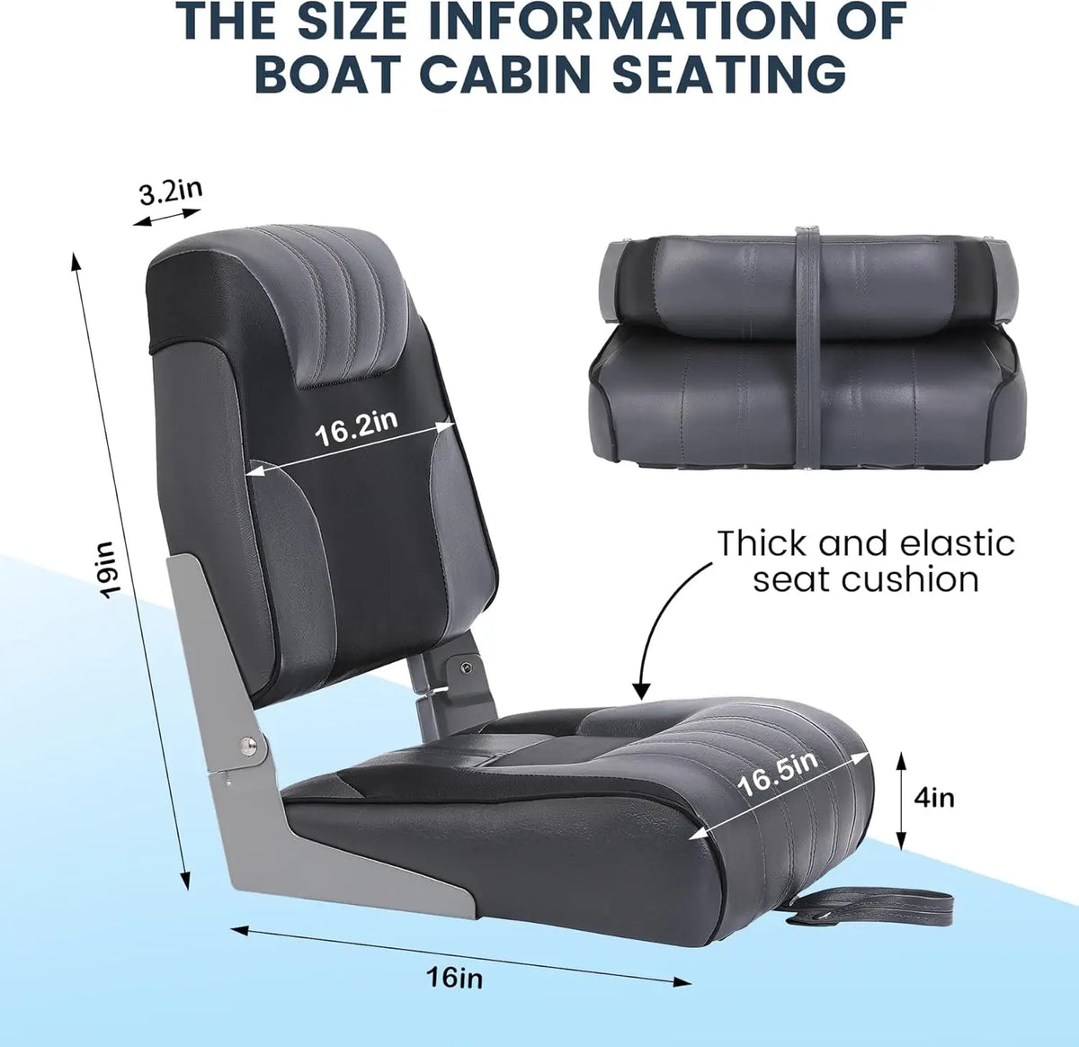 2 Pack Boat Seat, Fishing Seat, High Back, Folding, High Density Foam Cushion, With Straps, With Fixing Screws, For Sailboat, For Fishing Boat, For Yacht