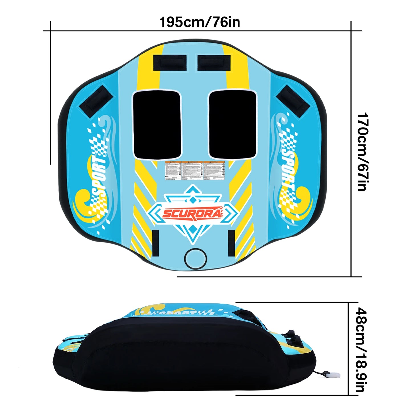 2 Person Towable Tube for Boating, Heavy Duty 420D Nylon Cover Pull Tube with Tow Points, Water Sport Tubes and Towables for Lake River Water Sports Fun