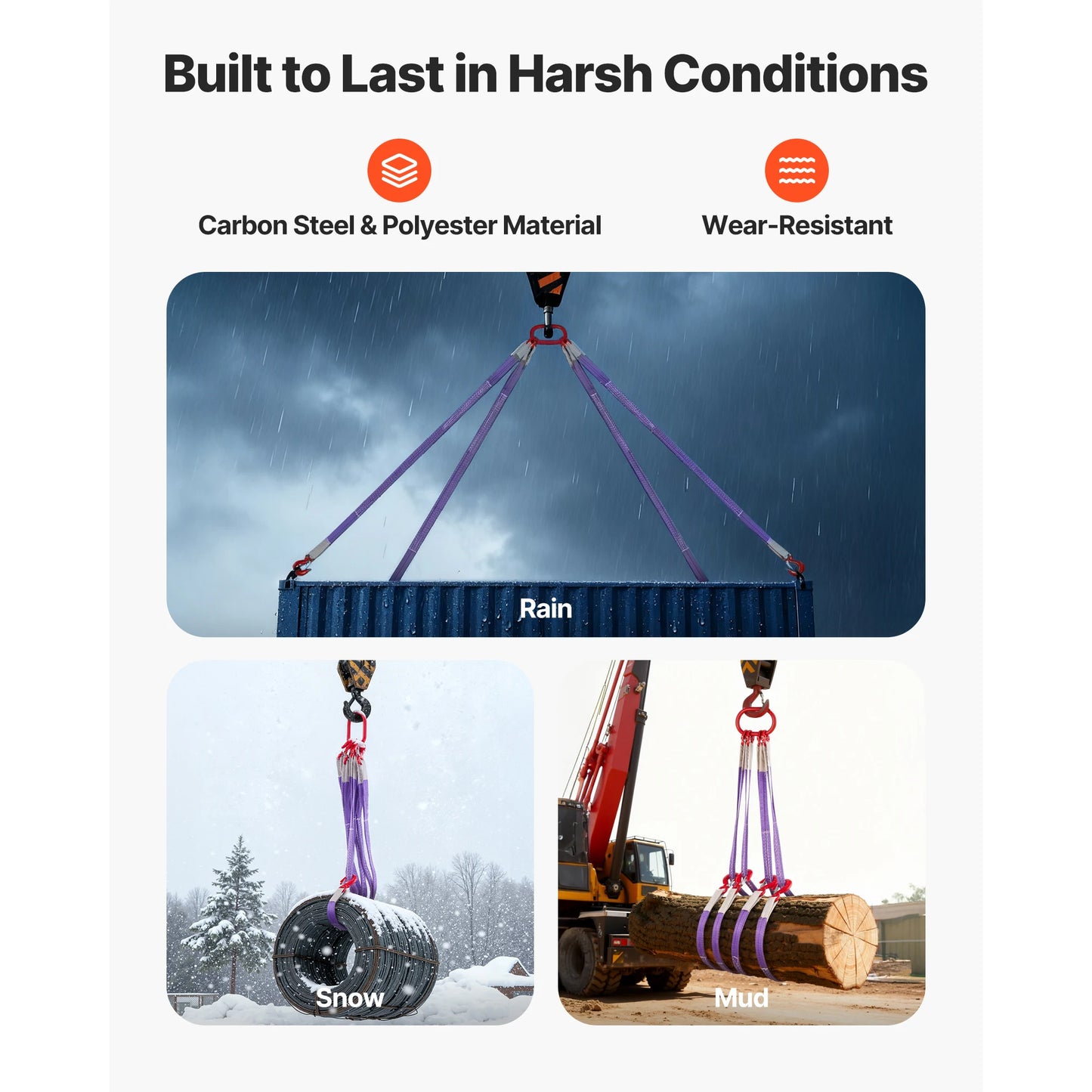 SucceBuy 4 Leg Polyester Bridle Lifting Sling With Hooks