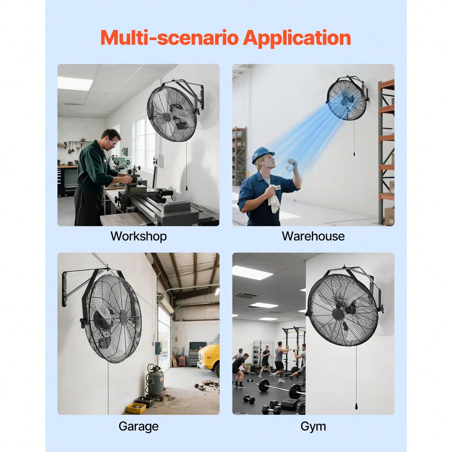 Industrial Wall Mount Fan With High Velocity And Three Speeds
