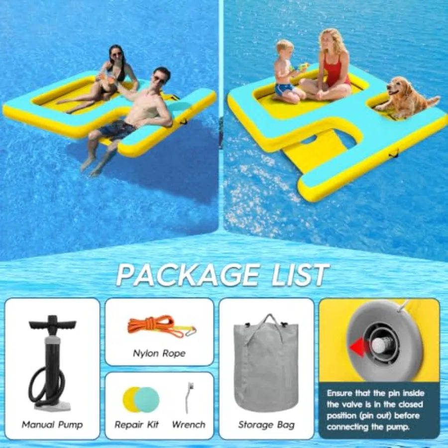 OLOEY Inflatable Floating Dock With Water Ramp Ladder And Hammock