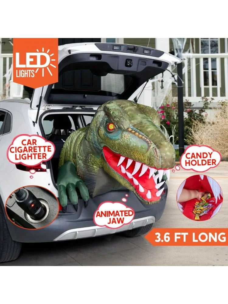 Animated Halloween Inflatable Dinosaur With Led Trunk Or Treat Decor