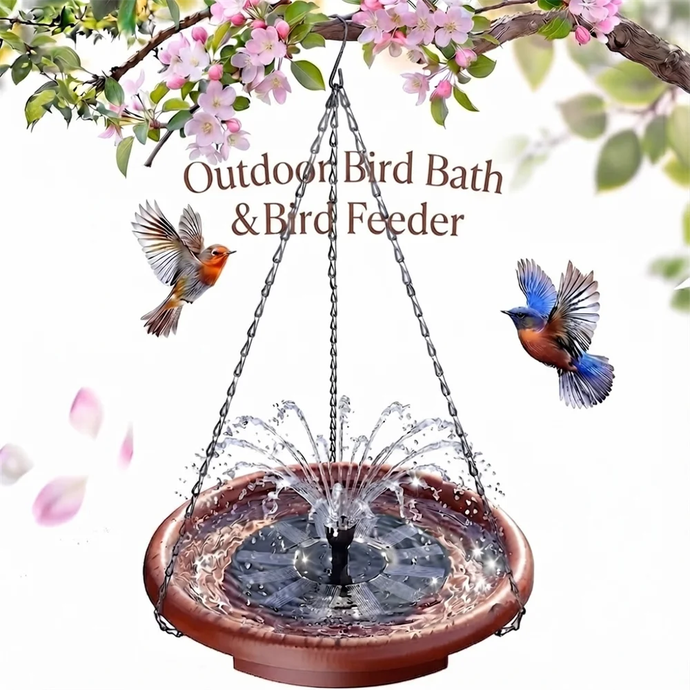 Solar Hanging Bird Bath With Fountain And Tiered Stand Design