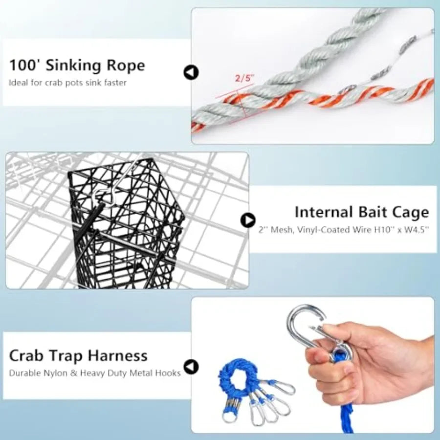 Heavy Duty Vinyl Coated Steel Crab Trap For Pacific Crabbing