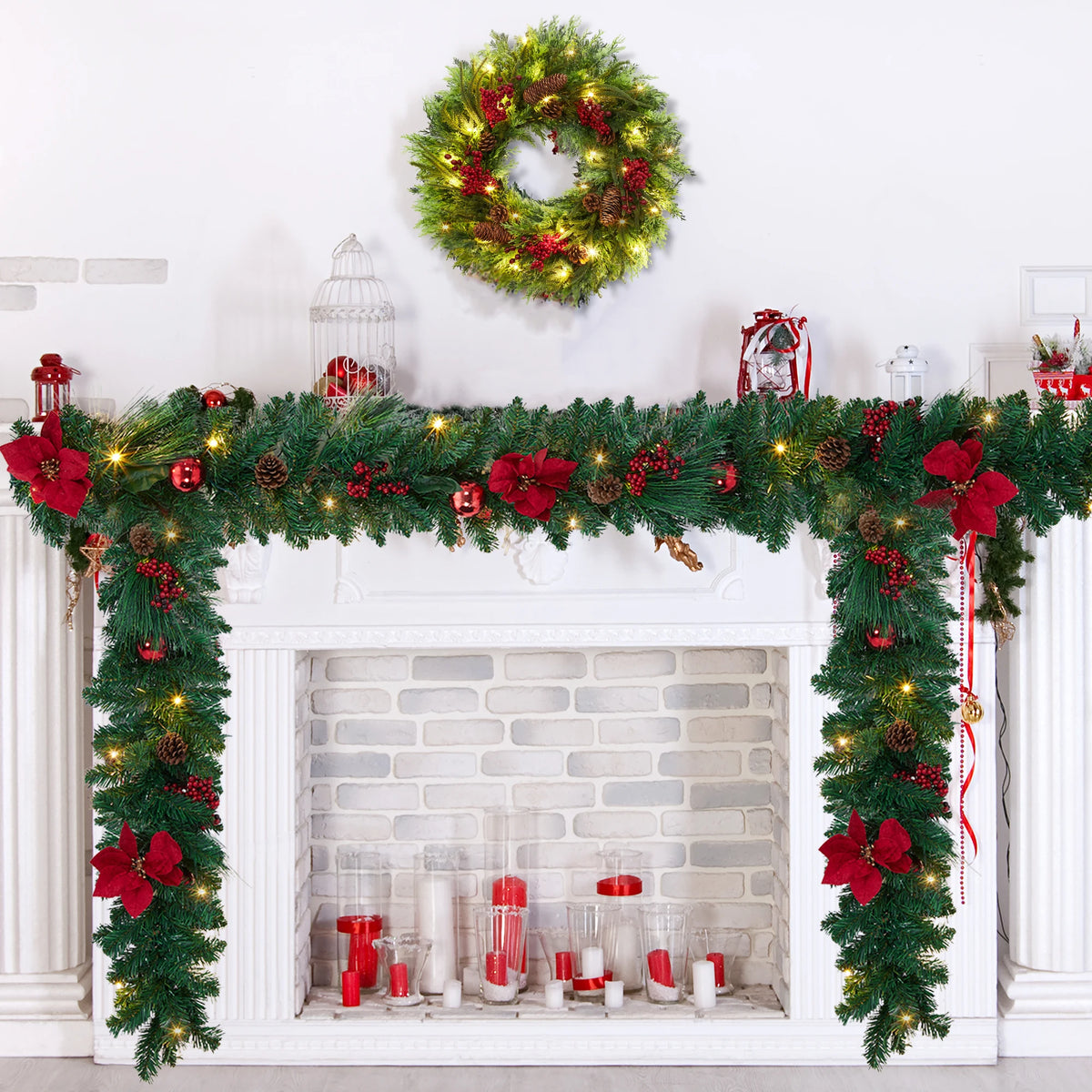 Christmas Garland With Battery Powered LED Lights And Holiday Accents