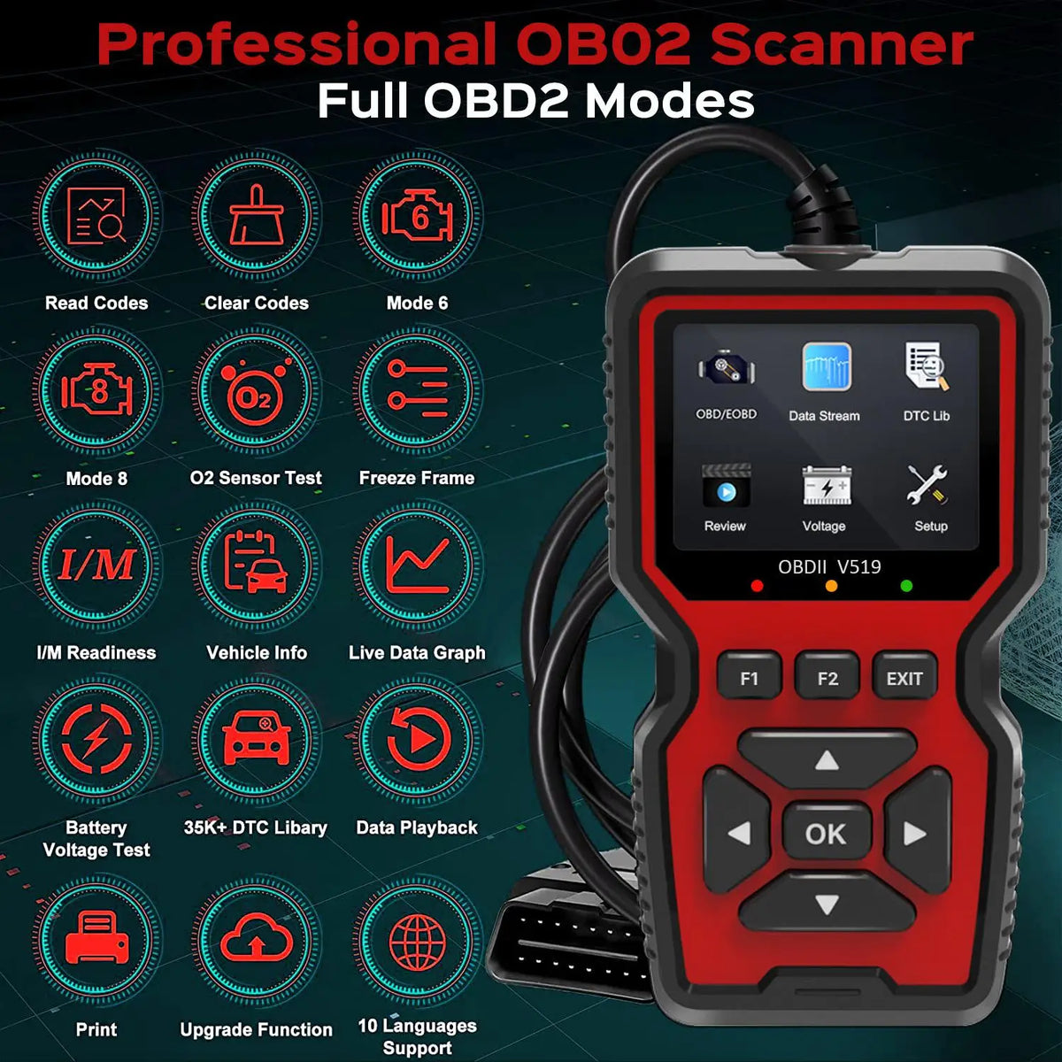 Professional OBD2 Scanner Live Data Diagnostic Code Reader Tool