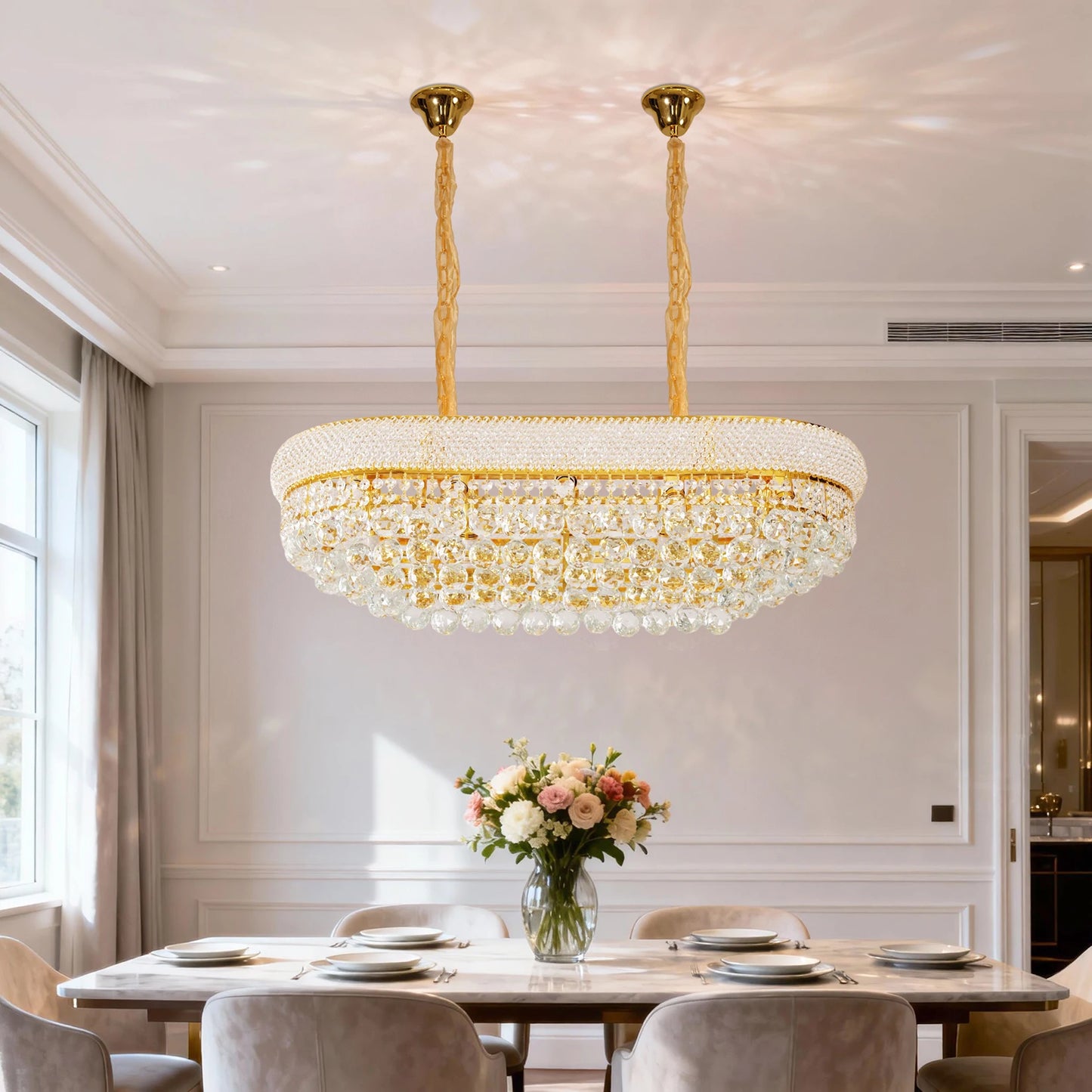 Vrygle Rectangular Crystal Chandelier Elegant Ceiling Light Fixture