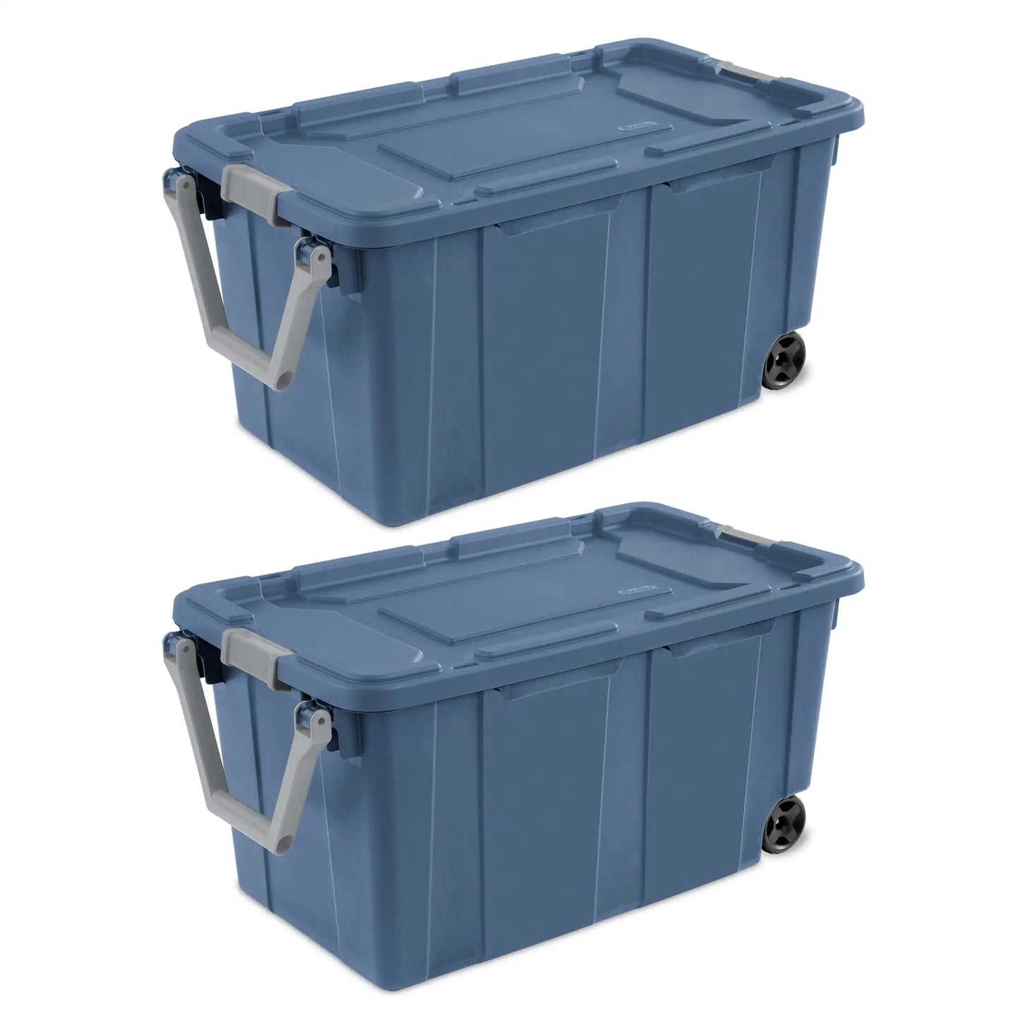 Sterilite Extra Large Storage Bin, 40 Gallon Wheeled Plastic Storage Container with Handle, Black, Pack of 2, Industrial
