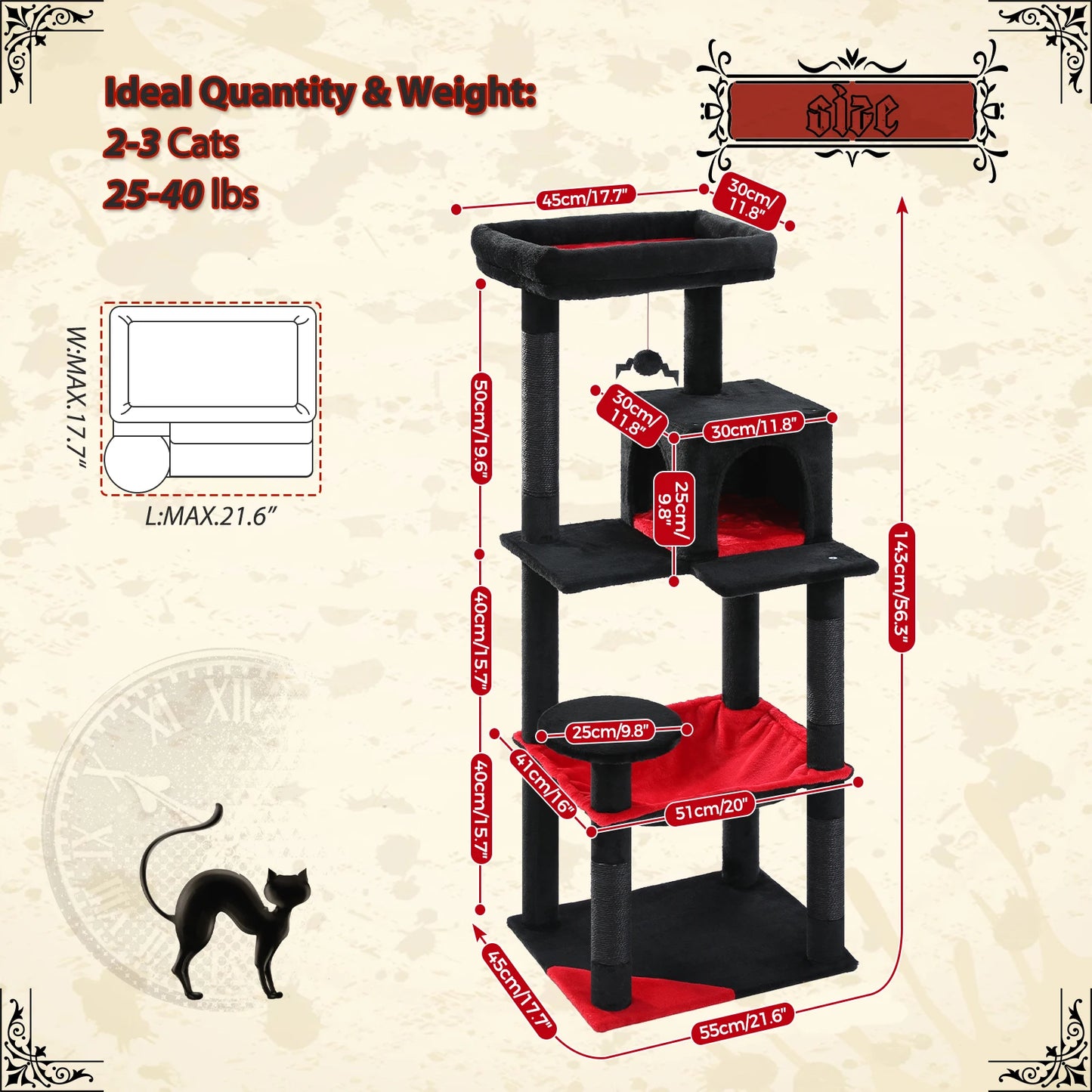 Pawz Road Gothic Cat Tree With Sisal Scratching Post Hammock