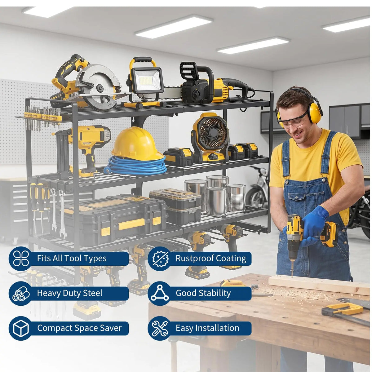 Heavy Duty Wall Mount Power Tool Organizer Rack With Holders