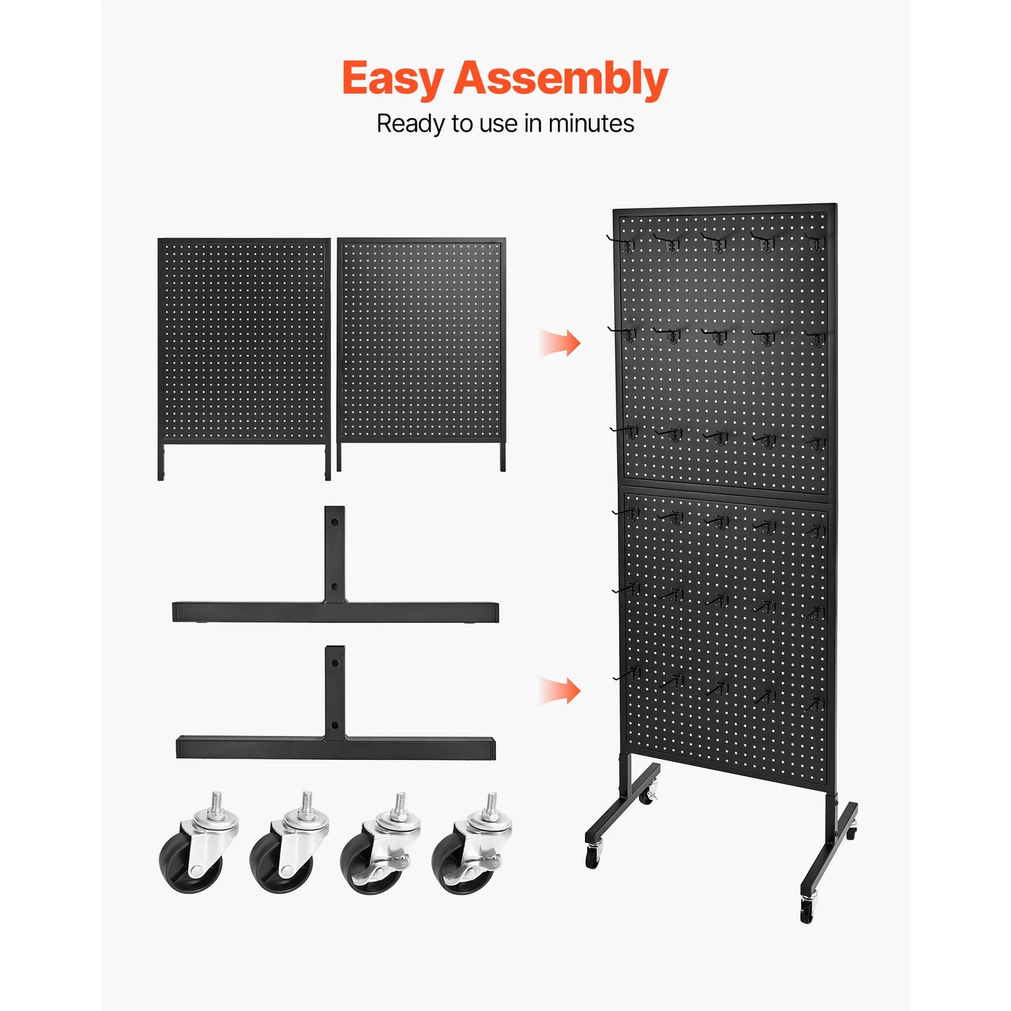 SucceBuy Steel Standing Pegboard Display Rack With Hooks And Wheels