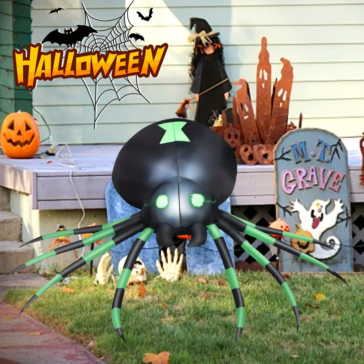 LED Glowing Inflatable Spider Outdoor Halloween Yard Decor