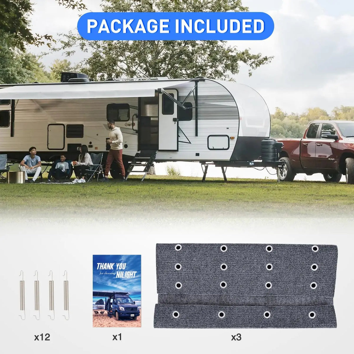 Nilight RV Step Covers 3 Pack 23" Adjustable Wrap Around Carpet with Spring for 8-11" Camper Steps Electrical Manual RV Stairs