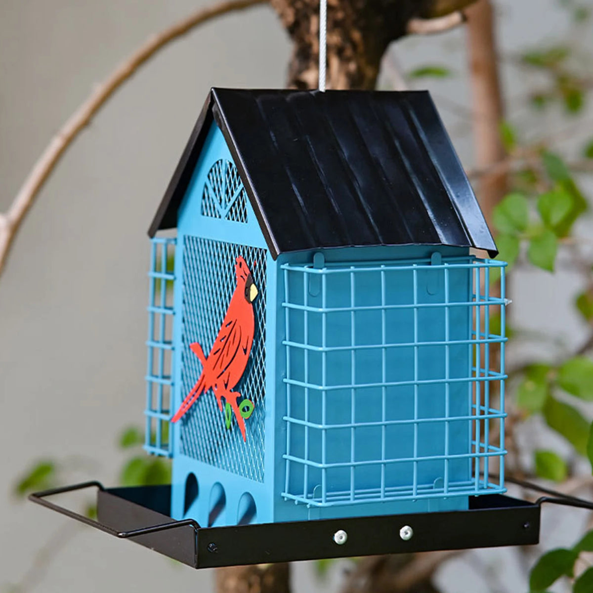 Squirrel Proof Outdoor Hanging Bird Feeder With Double Suet Tray