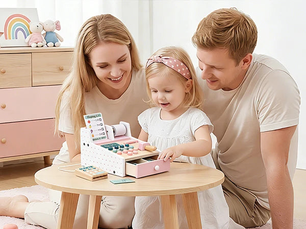 Wooden Cash Register Scanner Math Learning Role Play Toy