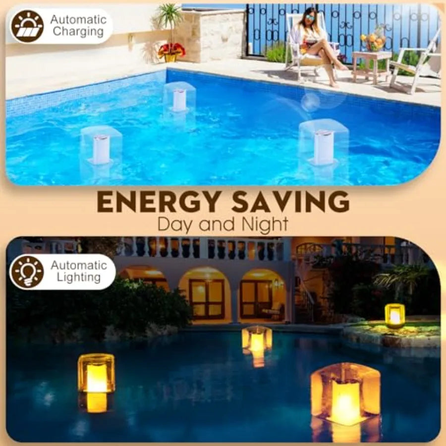 Solar Flame Floating Pool Lights Waterproof Square Glowing Disc