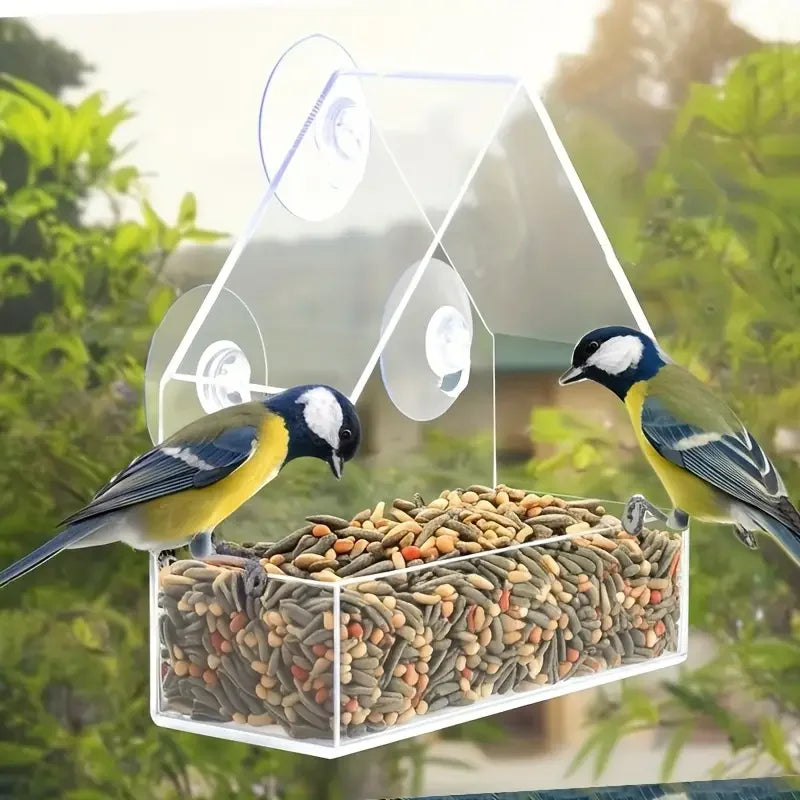 Transparent Acrylic Window Bird Feeder With Suction Cups