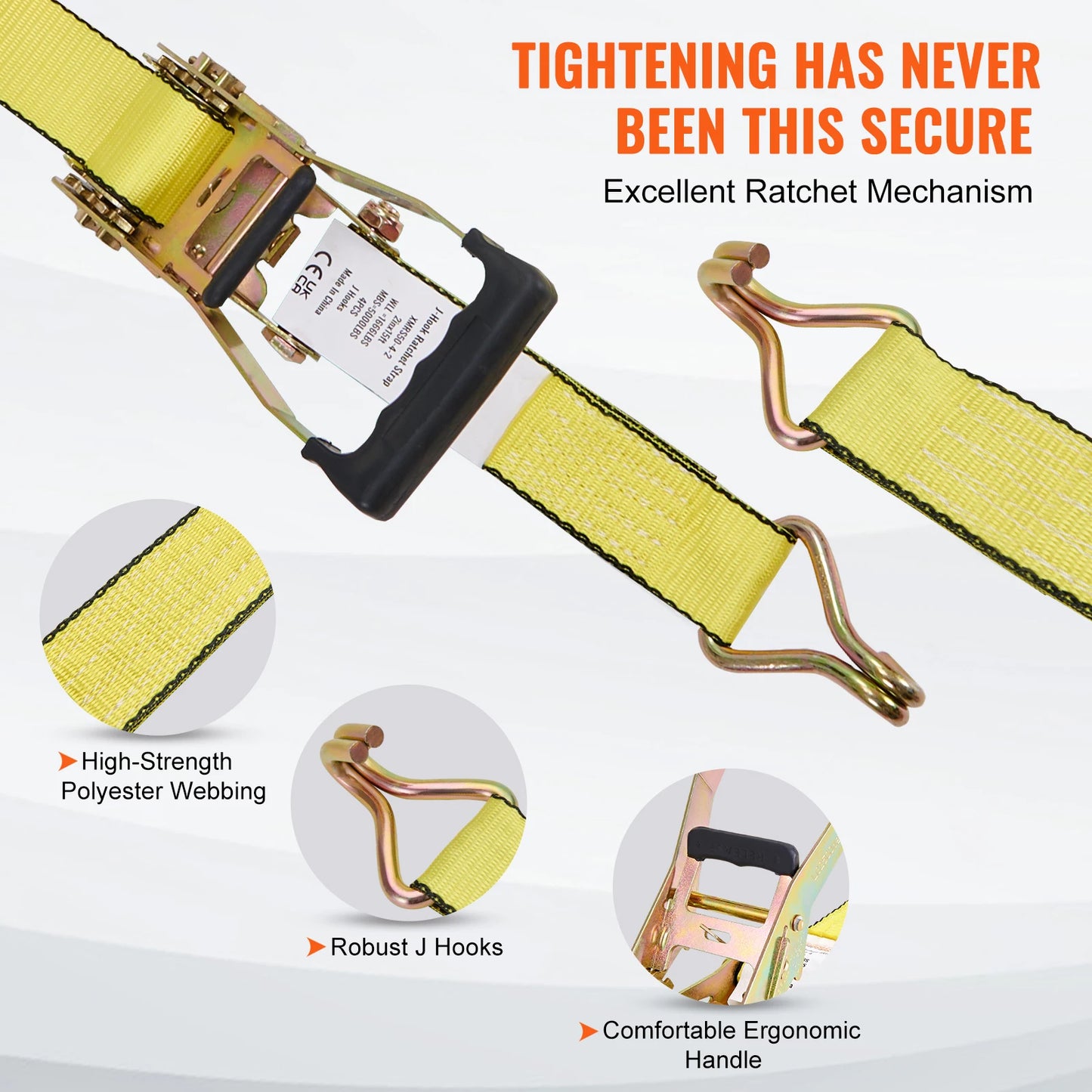 SucceBuy 4pcs 2/4/8M Ratchet Strap Tie Down Cargo Belt with Metal Buckle Tensioner Strong Lashing for Luggage Car Motorcycle