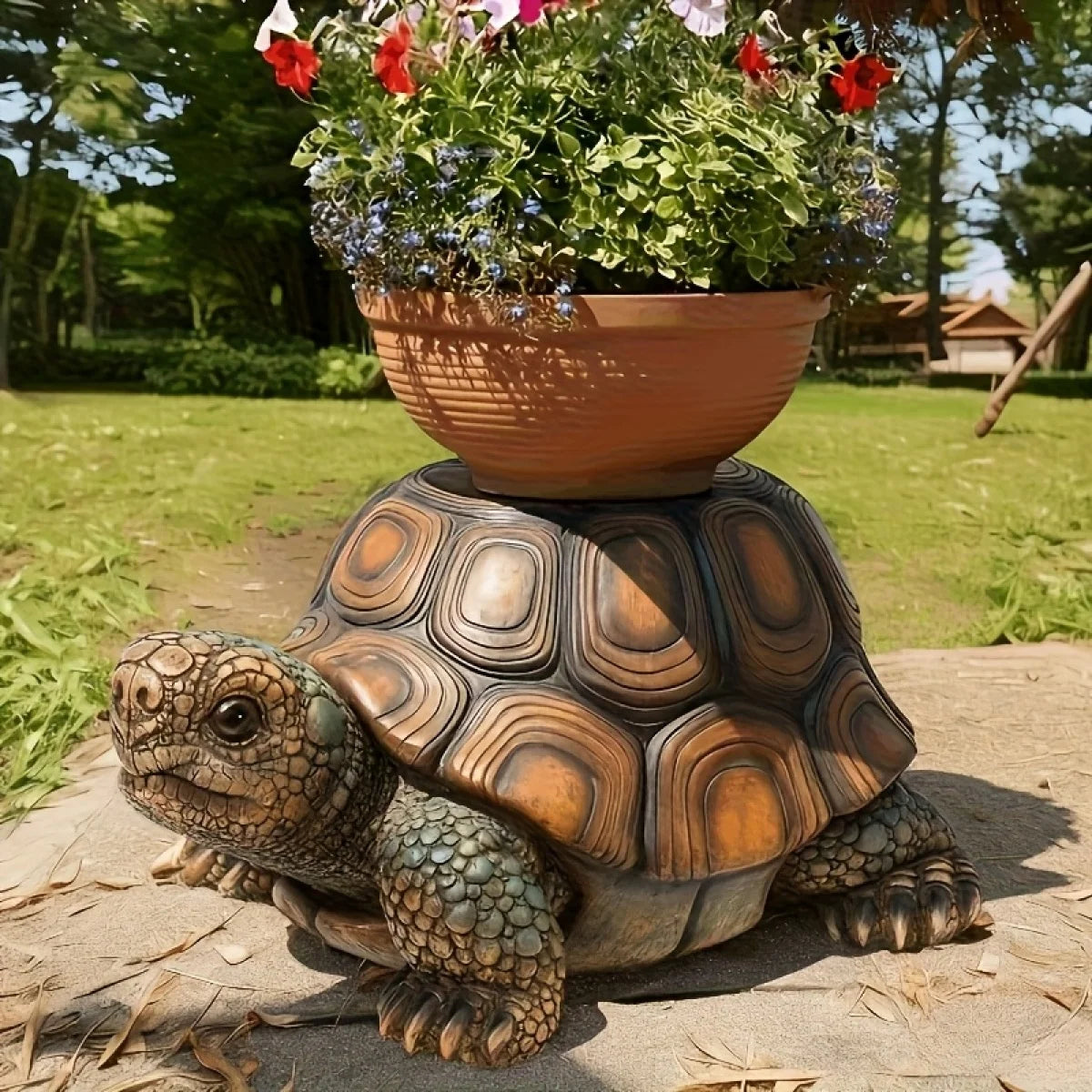 18" Garden Turtle Statue Stool, Simulated Animal Resin Sculpture, Multi-Purpose Decorative Stool for Living Room, Balcony, Office, Garden, Courtyard & Lawn