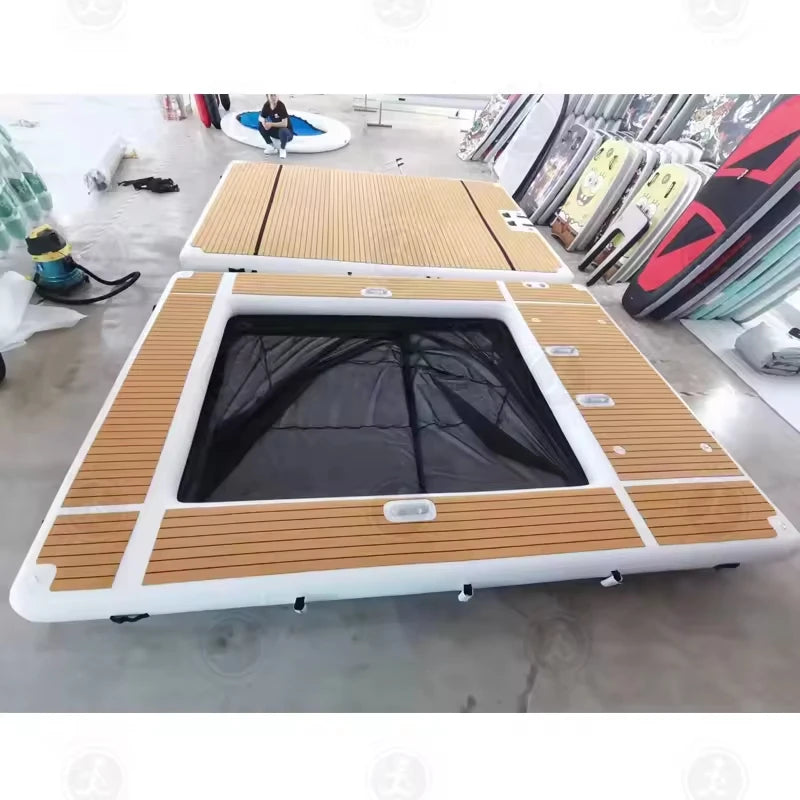 13ft Inflatable Yacht Pool Dock – Portable Floating Platform with 20cm Thickness  PVC Floating Swimming Pool Dock For  Yacht/Boat/Sea/Lake Water Activities