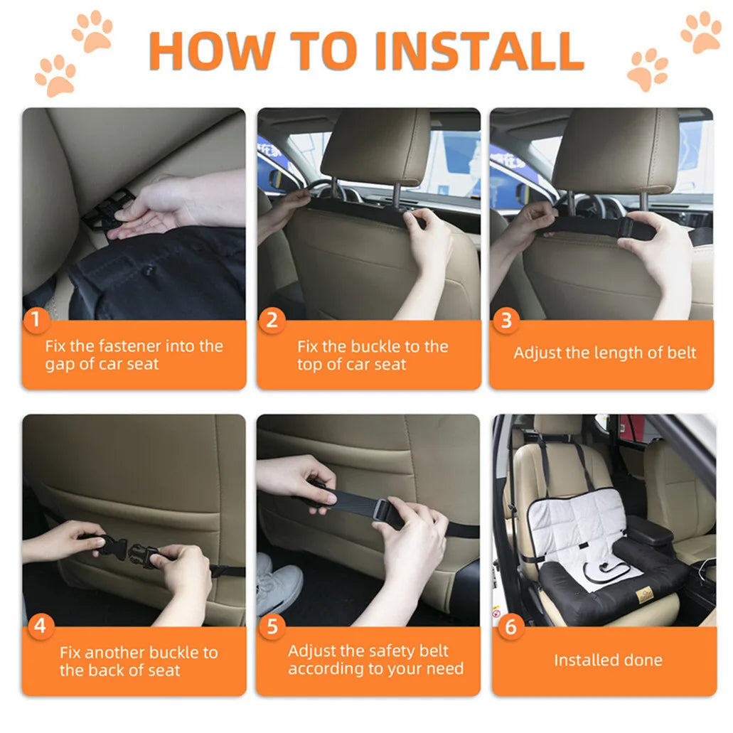 Borwart Portable Pet Car Seat Bed With Waterproof Safety Belt