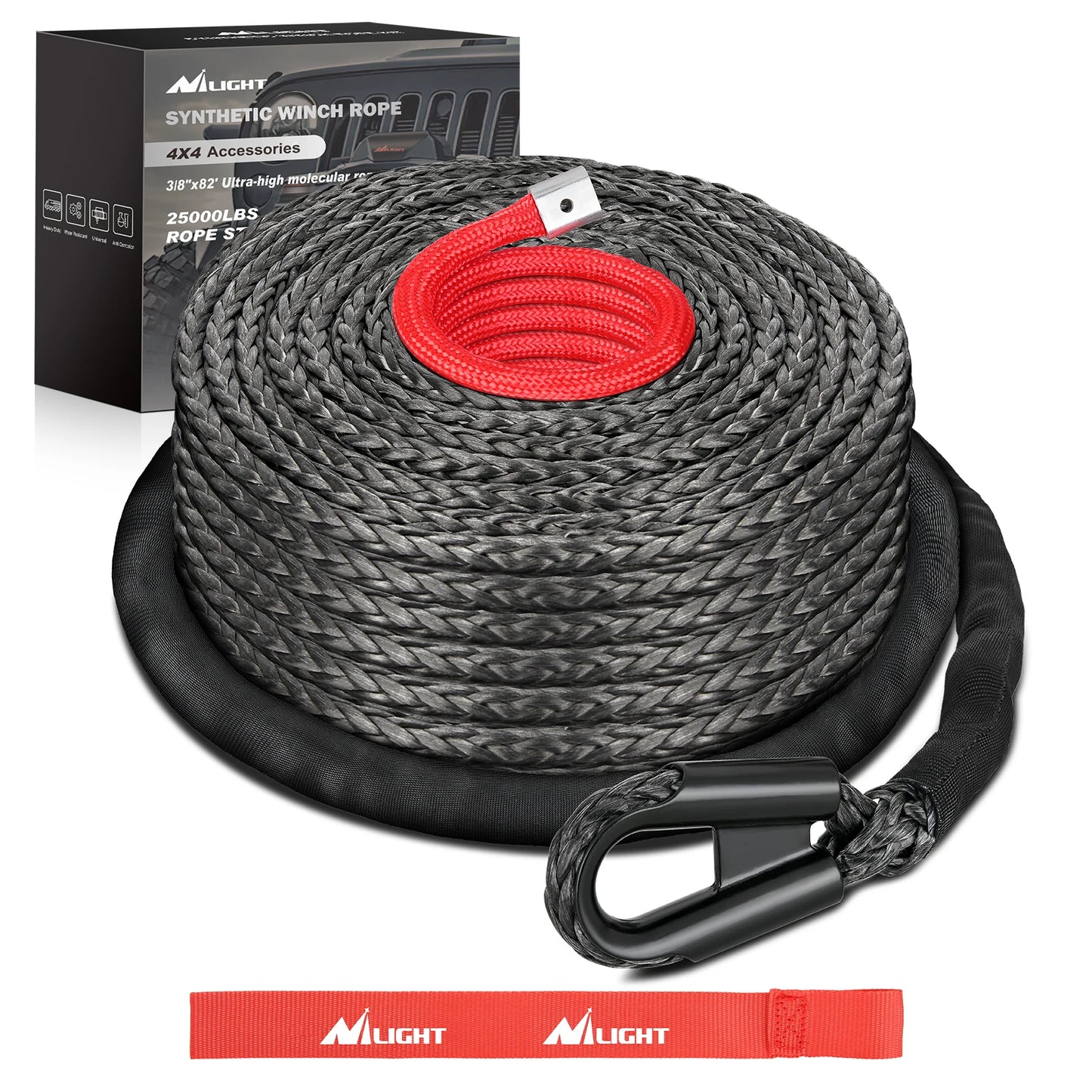 Nilight 1/2" x 92' Synthetic Winch Rope 32,000 lbs Winch Line Cable Ropes Kit with Protective Sleeve 35000lb Heavy Duty Winch Hook for SUV 4WD Off Road Vehicle Truck ATV UTV, Black & Orange