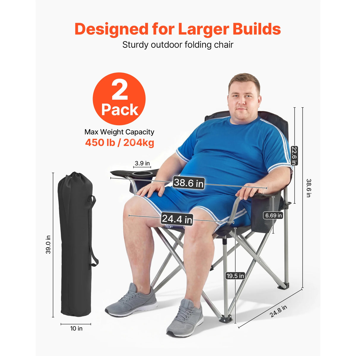 Vevor Heavy Duty Folding Camping Chair With Padded Armrests