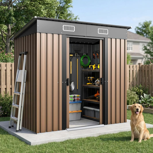 Metal Outdoor Storage Shed With Lockable Sliding Door And Vents