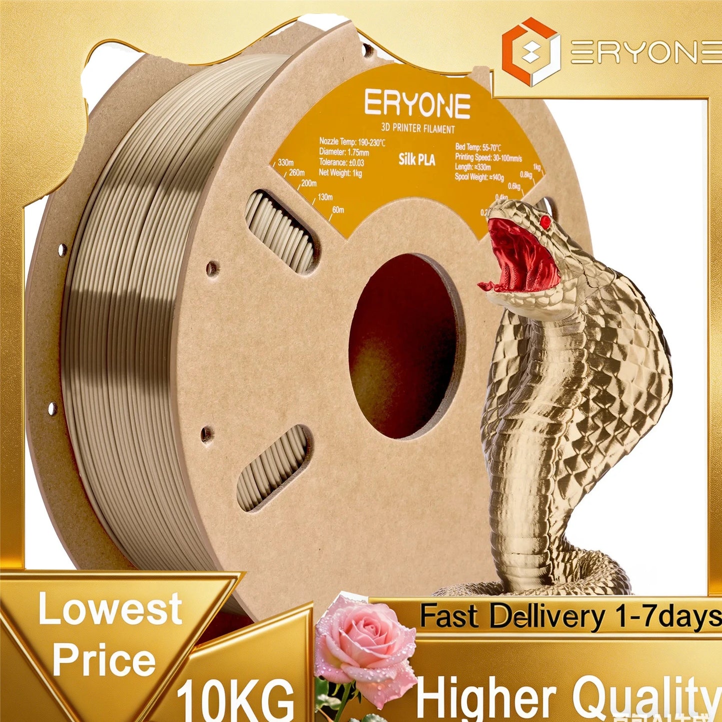 Eryone Silk PLA 3D Printer Filament Premium Shiny Finish